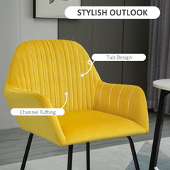 HOMCOM Velvet-Feel Plisse Back Accent Chair - Yellow