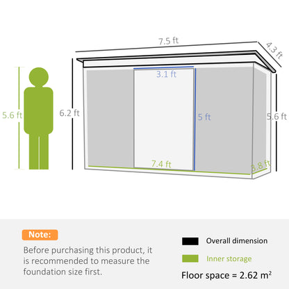 Outsunny 7.6 x 4.3ft Garden Storage Shed with Lockable Sliding Doors and Ventilation, Metal Garden Tool Storage House, Dark Grey