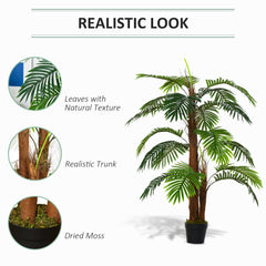 Outsunny 120cm/4FT Artificial Palm Tree Decorative Plant w/ 19 Leaves Nursery Pot Fake Plastic Indoor Outdoor Greenery Home Office D√É¬©cor