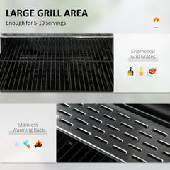 Outsunny Adjustable Charcoal Pan BBQ, with Thermometer and Warming Rack