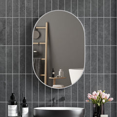 HOMCOM 60cm Aluminium Frame Round Bathroom Mirror - Silver Tone