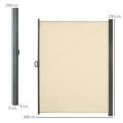 Outsunny Retractable Sun Side Awning Screen Fence Patio Garden Wall Balcony Screening Panel Outdoor Blind Privacy Divider (3x2M, Cream)