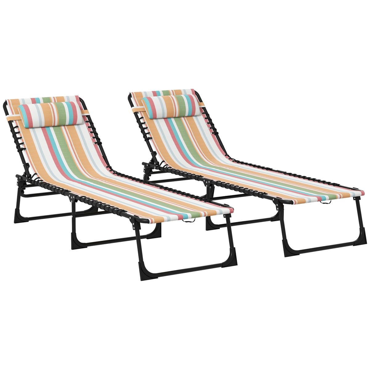 Outsunny Set of Two Folding Sun Loungers, with Four-Position Backs - Multicoloured