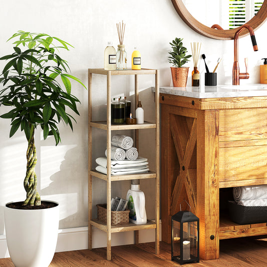 HOMCOM Four-Tier Bamboo Bathroom Shelf - Natural Finish