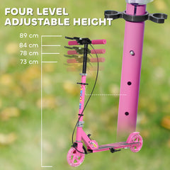 AIYAPLAY Scooter for Kids Ages 3-8 with Adjustable Handle, 2 Light up Wheels, Handbrake & Rear Brake for Girls and Boys, Pink