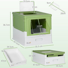 PawHut Hooded Cat Litter Box, Portable Pet Toilet, with Scoop, Front Entry - Light Green