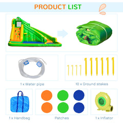 Outsunny 5 in 1 Kids Bouncy Castle Large Crocodile Style Inflatable House Slide Basket Water Pool Gun Climbing Wall with Blower Carrybag for Kids Age 3-8, 3.85 x 2.85 x 2.25m