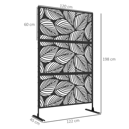 Outsunny Metal Decorative Privacy Screen Outdoor Divider, Black Leaf