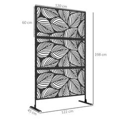 Outsunny Metal Decorative Privacy Screen Outdoor Divider, Black Leaf