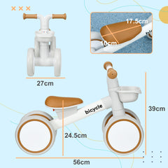 دراجة توازن AIYAPLAY للأطفال من عمر 1 إلى 3 سنوات مع مقعد قابل للتعديل وعجلات صامتة، باللون الأبيض