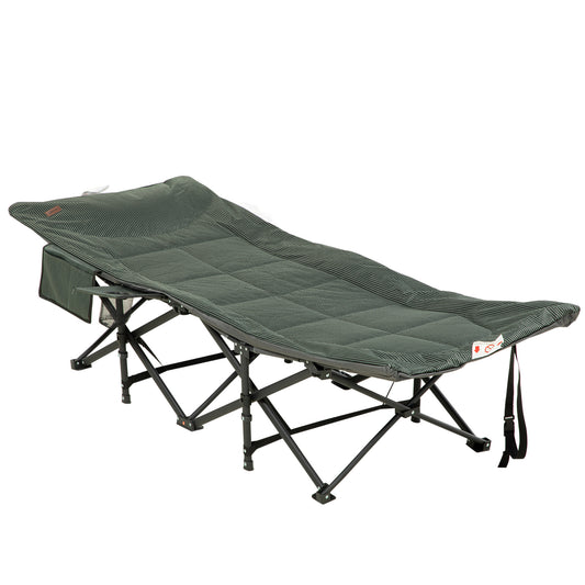 Outsunny Foldable Sun Lounger, Padded Patio Camping Bed with Carry Bag, Magazine Bag and Cup Holder for Outdoor, Garden, Porch, Grey