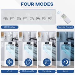 وحدة تكييف الهواء HOMCOM 8000 BTU، مكيف هواء محمول 3 في 1، مزيل الرطوبة، مروحة تبريد مع جهاز تحكم عن بعد، شاشة رقمية، سرعتان، مؤقت 24 ساعة، مجموعة تهوية النافذة، 18 متر مربع