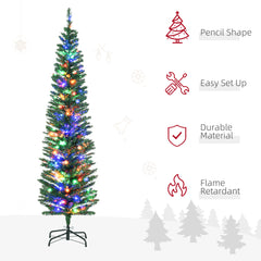 HOMCOM 6' Artificial Prelit Christmas Trees Holiday D√É¬©cor with Colourful LED Lights, Pencil Shape, Steel Base