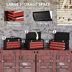 DURHAND 3 Drawer Tool Chest, Lockable Metal Tool Box with Ball Bearing Runners, Portable Toolbox, 510mm x 220mm x 320mm, Black