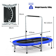 Double Foldable Fitness Trampoline with Adjustable Handrail-Blue