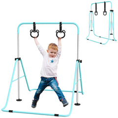 HOMCOM Adjustable Height, Foldable Kids Gymnastics Bar w/ Non-slip Rubber Floor Rings, for 3+ Years, Green