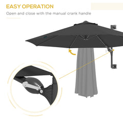 Outsunny 3m Wall-Mounted Parasol Shade, with Handle - Grey