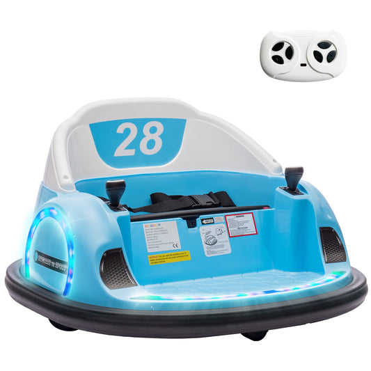 AIYAPLAY 360√Ç¬∞ Rotation Kids Bumper Car, 12V Waltz Car with Remote Control, Dual Joystick, Music, Lights, Light Blue