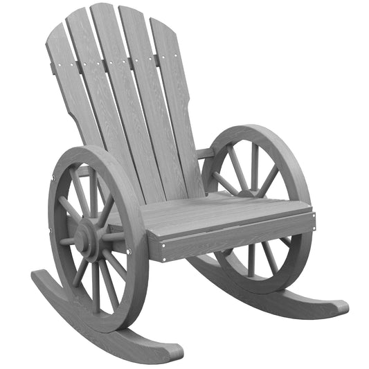 Outsunny Wooden Adirondack Rocking Chair Reclining Armchair Outdoor Garden Furniture Patio Porch Rocker - Grey