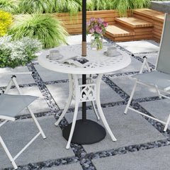 Outsunny 78 cm Round Garden Dining Table with Parasol Hole Antique Cast Aluminium Outdoor Table Only, White