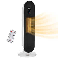 HOMCOM Ceramic Space Heater, Indoor Tower Heater with 2 Heat, Oscillation, Remote Control, Timer, Tip-Over & Overheating Protection, 1200W/2000W, White