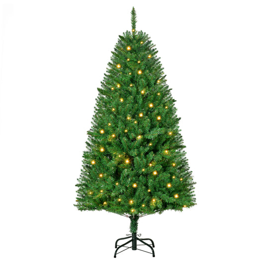 HOMCOM 5FT Christmas Tree Warm White LED Light Holiday Home Decoration, Green