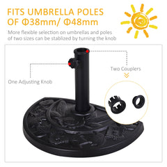 Outsunny 9kg Resin Parasol Base, Half Round Umbrella Stand with Floral Design for Garden, Outdoor, Suitable Umbrella Rod: 3.8cm, 4.8cm, Black