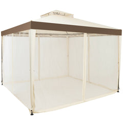 10 x 10ft Double Tiered Canopy Gazebo Garden Shelter Tent-Beige