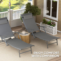 Outsunny Set of Two Adjustable Back Sun Loungers - Grey