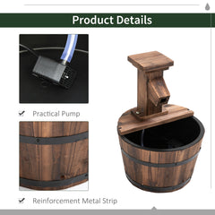 Outsunny Wood Barrel Patio Water Fountain Garden Decorative Ornament Water Feature with Electric Pump