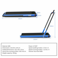 Folding Treadmill with LED Display Bluetooth Speaker-Blue