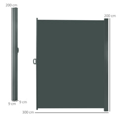 Outsunny 3x2m Retractable Sun Side Awning Screen Fence Patio Garden Wall Balcony Screening Panel Outdoor Blind Privacy Divider, Grey