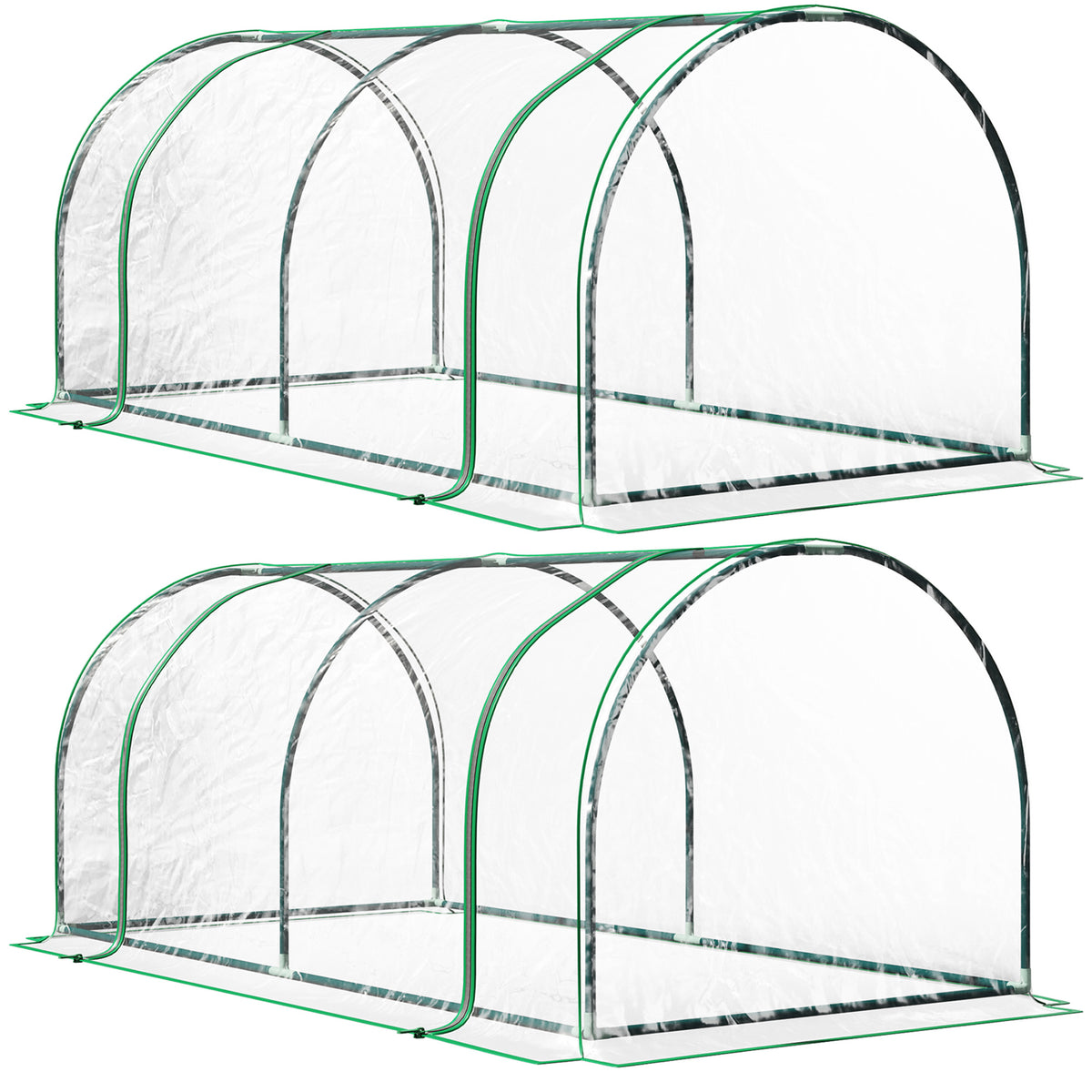 Outsunny Set of 2 Tunnel Greenhouse, Green Grow House with Roll-up Door, Steel Frame, Plastic Cover for Garden, Outdoor, 200 x 100 x 80cm, Clear