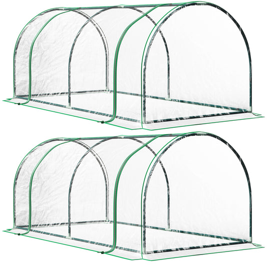 Outsunny Set of 2 Tunnel Greenhouse, Green Grow House with Roll-up Door, Steel Frame, Plastic Cover for Garden, Outdoor, 200 x 100 x 80cm, Clear