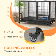 PawHut Heavy Duty Dog Crate on Wheels w/ Bowl Holder, Removable Tray, Openable Top, Detachable Door, for L, XL Dogs