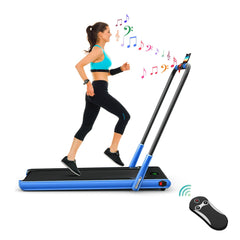 Folding Treadmill with LED Display Bluetooth Speaker-Blue