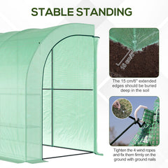 Outsunny Walk-In Lean to Greenhouse with Windows and Zippered Doors, 2 Tiers 6 Wired Shelves 300L x 150W x 213Hcm Green