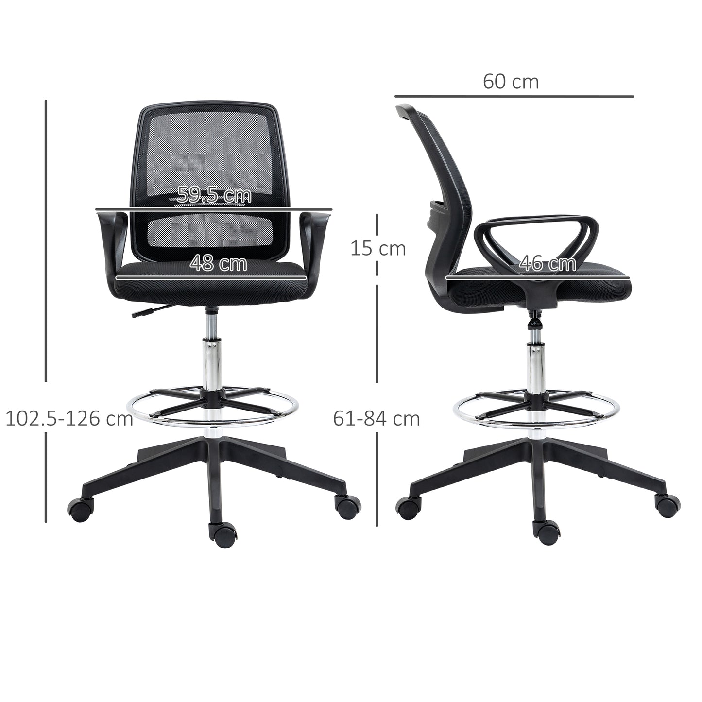 Vinsetto Ergonomic Mesh Back Drafting Chair, Tall Office Chair, Draughtsman Chair with Adjustable Height and Footrest 360√Ç¬∞ Swivel, Set of 5