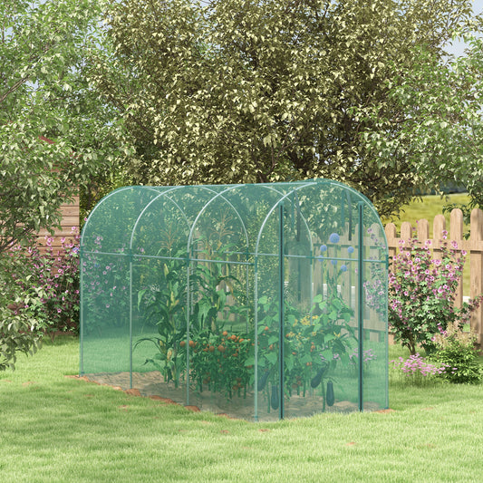 Outsunny 360 x 120cm Galvanised Steel Fruit Cage, Plant Protection Tent with Zipped Door, Green