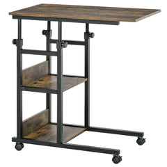 HOMCOM C-Shaped Side Table Industrial Mobile Rolling End Desk with 3-Tier Storage Shelving, Adjustable Height, Wheels