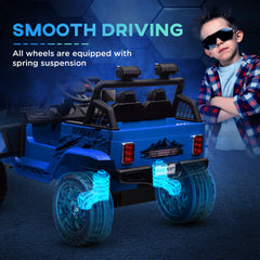 AIYAPLAY 12V Battery Powered Kids Ride-On Car, Electric Truck w/ Spring Suspension, Remote, Music, Horn, Lights, Blue