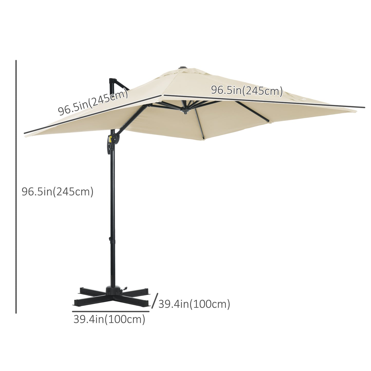 Outsunny 2.5 x 2.5m Patio Offset Parasol Umbrella Cantilever Hanging Aluminium Sun Shade Canopy Shelter 360√Ç¬∞ Rotation with Crank Handle and Cross Base, Cream White