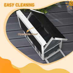 PawHut Outdoor Cat House, Wooden Feral Cat Shelter, with Openable Asphalt Roof, Three Doors - Grey