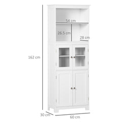 HOMCOM Freestanding Kitchen Cupboard, 4-Door Storage Cabinet with Adjustable Shelf and Glass Doors for Dining Room, Living Room, White