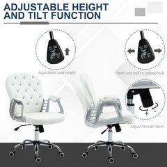 Vinsetto Office Chair Ergonomic 360√Ç¬∞ Swivel PU Diamante Padded Base 5 Castor Wheels for Home Work White