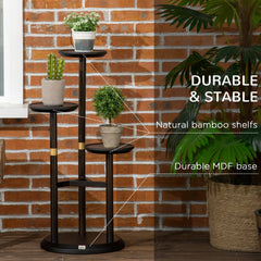 Outsunny 3-Tier Plant Stand, Plant Shelf Rack, Bamboo Display Stand, 46x46x86cm, Dark Walnut