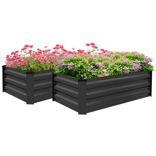 Outsunny Set of Two 60 x 100cm Galvanised Steel Planters, Grey