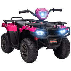 HOMCOM 12V Kids Quad Bike with Forward, Reverse Functions, Ride-On ATV w/ Music, LED, Headlights, for Ages 3-5 Years - Pink