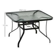 Outsunny Square Outdoor Garden Dining Table with Parasol Hole, Tempered Glass Top, Steel Frame for Garden, Lawn, Patio, Black