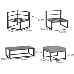 Outsunny 5 Pieces Outdoor Patio Furniture Set, Sofa Couch with Glass Coffee Table, Cushioned Chairs and Aluminum Tube, for Balcony Garden Backyard, Grey